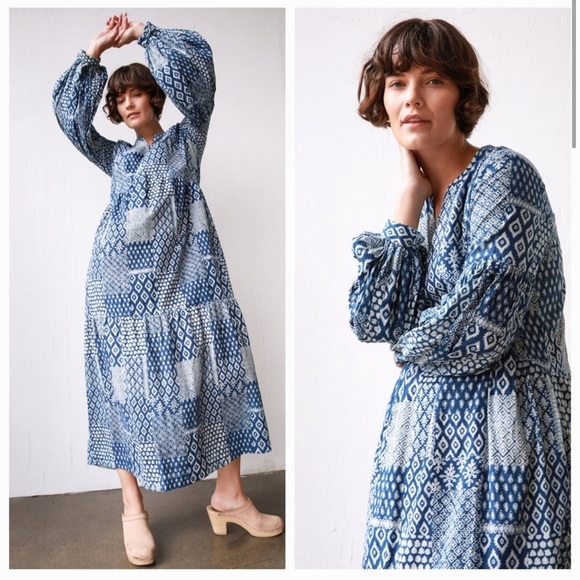 Matta Jade Patchwork Dress in Natural Indigo size XS - Picture 1 of 9